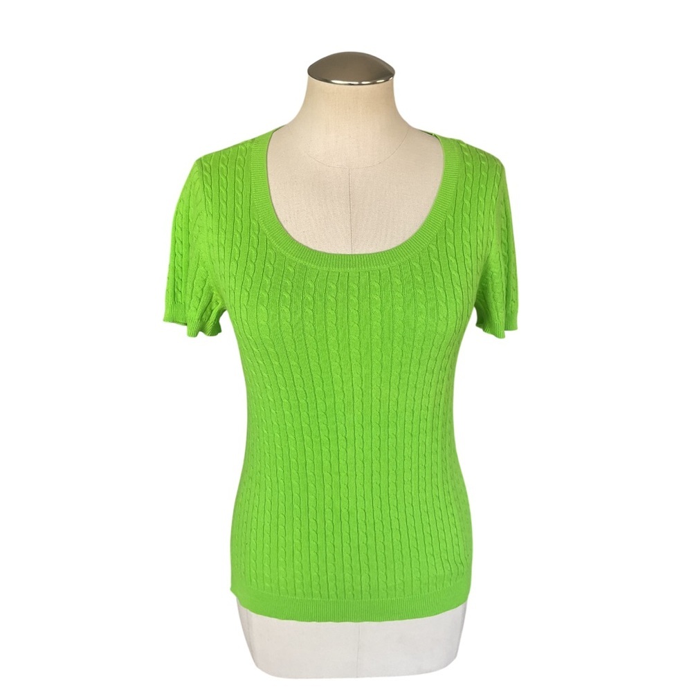 Ralph Lauren Green Cable Knit Short Sleeve Cotton Sweater Size S